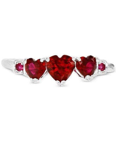 Macy's Lab-grown Ruby Heart Graduated Ring (1-3/8 Ct. T.w.) In Sterling Silver
