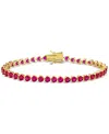 Macy's Lab-grown Ruby Heart Shape Tennis Bracelet (12-1/3 Ct. T.w.) In Yellow-plated Sterling Silver In Ruby
