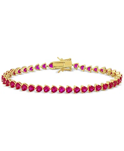 Macy's Lab-grown Ruby Heart Shape Tennis Bracelet (12-1/3 Ct. T.w.) In Yellow-plated Sterling Silver