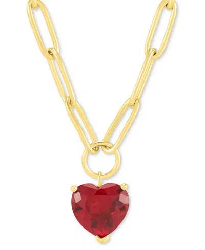 Macy's Lab-grown Ruby Heart Solitaire Paperclip Link Pendant Necklace (4-1/6 Ct. T.w.) In 14k Gold-plated S