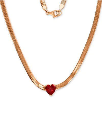 Macy's Lab Grown Ruby Herringbone Link 18" Collar Necklace (1-5/8 Ct. T.w.) In 14k Rose Gold-plated Sterlin