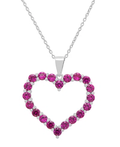 Macy's Lab-grown Ruby Open Heart Pendant Necklace (3 Ct. T.w.) In Sterling Silver In Multi