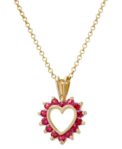 Macy's Lab Grown Ruby Open Heart Pendant Necklace (3/4 Ct. T.w.) In 14k Gold-plated Sterling Silver