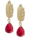 Macy's Lab Grown Ruby Pear Dangle Textured Hoop Earrings (2 Ct. T.w.) In 14k Gold-plated Sterling Silver In Ruby
