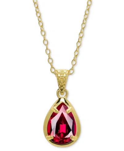 Macy's Lab Grown Ruby Pear Solitaire 18" Pendant Necklace (1 Ct. T.w.) In 14k Gold-plated Sterling Silver