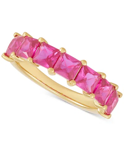 Macy's Lab-grown Ruby Princess-cut Seven Stone Band (2-7/8 Ct. T.w.) In 14k Gold-plated Sterling Silver