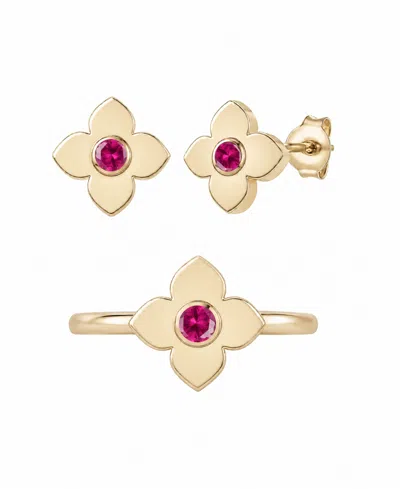 Macy's Lab Grown Ruby Ring And Stud Earring (1/5 Ct. T.w.) In 14k Gold Over Sterling Silver, 2-piece Set