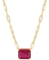 Macy's Lab-grown Ruby Solitaire Paperclip Link Pendant Necklace (4-1/5 Ct. T.w.) In 14k Gold-plated Sterlin In Ruby