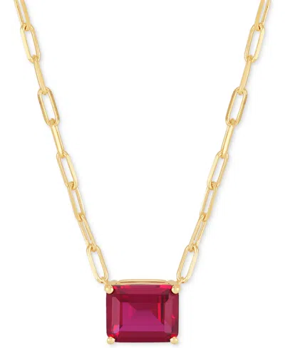 Macy's Lab-grown Ruby Solitaire Paperclip Link Pendant Necklace (4-1/5 Ct. T.w.) In 14k Gold-plated Sterlin