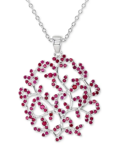 Macy's Lab-grown Ruby Vine-inspired 18" Pendant Necklace (7/8 Ct. T.w.) In Sterling Silver