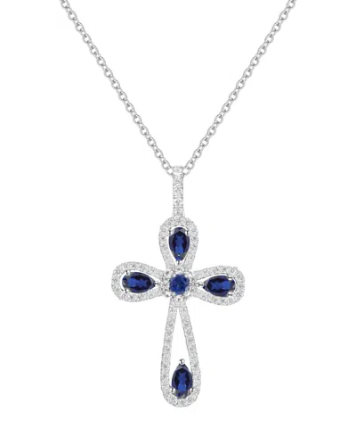 Macy's Lab Grown Sapphire (1-1/2 Ct. T.w.) Pendant Necklace In Sterling Silver (also Available In Ruby And 
