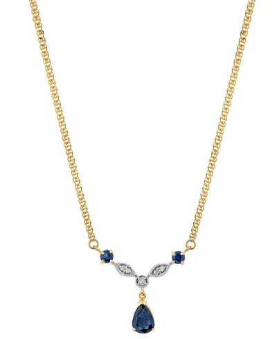 Macy's Lab Grown Sapphire (1-1/3 Ct. T.w.) & Diamond Accent Pear Drop Fancy 18" Pendant Necklace In 14k Gol