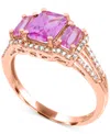 Macy's Lab Grown Sapphire (1-1/3 Ct. T.w) And Lab Grown White Sapphire (1/8 Ct. T.w) Ring In Sterling Silve In Pink