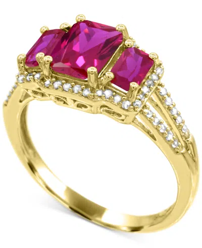 Macy's Lab Grown Sapphire (1-1/3 Ct. T.w) And Lab Grown White Sapphire (1/8 Ct. T.w) Ring In Sterling Silve In Gold