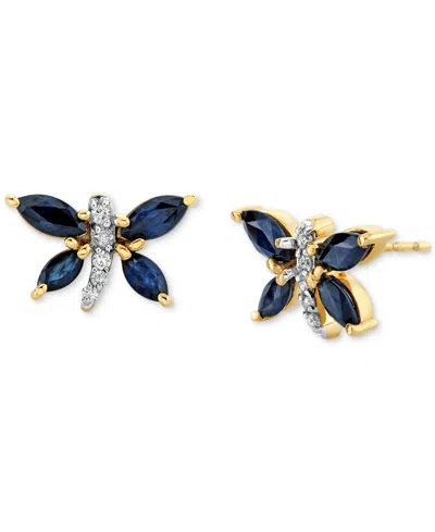 Macy's Lab Grown Sapphire (1-3/8 Ct. T.w.) & Diamond Accent Butterfly Stud Earrings