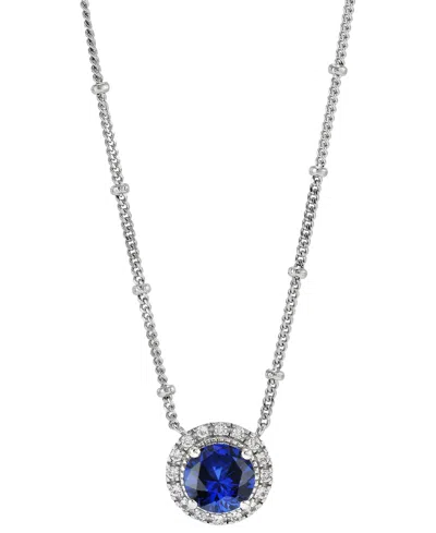 Macy's Lab-grown Sapphire (1-5/8 Ct. T.w.) & Lab-grown White Sapphire (1/6 Ct. T.w.) Halo Pendant Necklace