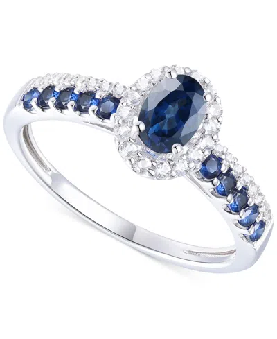 Macy's Sapphire (1 Ct. T.w.) & Diamond (1/6 Ct. T.w.) Oval Halo Ring In 14k White Gold (also Available In R