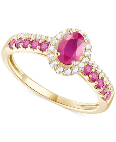 Macy's Sapphire (1 Ct. T.w.) & Diamond (1/6 Ct. T.w.) Oval Halo Ring In 14k White Gold (also Available In R In Ruby