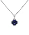 Macy's Sapphire (1 Ct. T.w.) & Diamond (1/10 Ct. T.w.) Clover Halo Cluster Pendant Necklace In 14k White Go In Sapphire