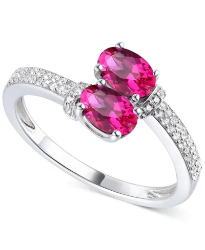 Macy's Lab-grown Sapphire (1 Ct. T.w.) & Lab-grown White Sapphire (1/6 Ct. T.w.) Double Stone Ring In Sterl In Silver