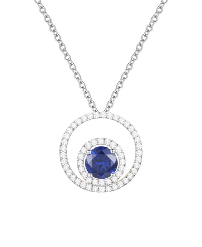 Macy's Lab-grown Sapphire (1 Ct. T.w.) & White Sapphire (1/3 Ct. T.w.) Pendant Necklace In 14k Gold Over St In Brown