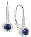 Macy's Lab-grown Sapphire (1/2 Ct. T.w.) & Lab-grown White Sapphire (1/6 Ct. T.w.) Halo Drop Earrings In 14 In Sapphire