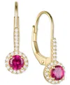 Macy's Lab-grown Sapphire (1/2 Ct. T.w.) & Lab-grown White Sapphire (1/6 Ct. T.w.) Halo Drop Earrings In 14 In Ruby