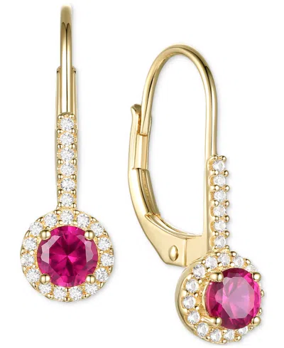 Macy's Lab-grown Sapphire (1/2 Ct. T.w.) & Lab-grown White Sapphire (1/6 Ct. T.w.) Halo Drop Earrings In 14 In Ruby