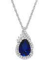 Macy's Lab-grown Sapphire (2-3/8 Ct. T.w.) And White Sapphire (1/4 Ct. T.w.) Teardrop Pendant Necklace In S In Sapphire