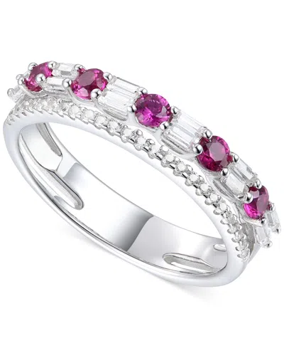 Macy's Lab-grown Sapphire (3/8 Ct. T.w.) & Lab-grown White Sapphire (1/2 Ct. T.w.) Stacking Band In Sterlin In Silver