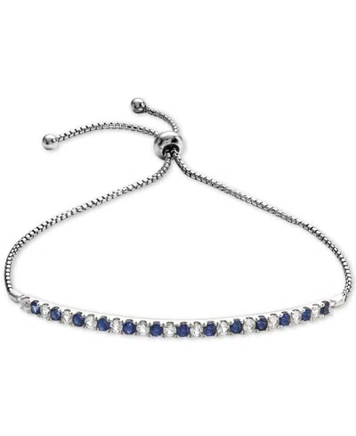 Macy's Lab-grown Sapphire (5/8 Ct. T.w) & White Sapphire (5/8 Ct. T.w.) Bolo Bracelet In Sterling Silver (a