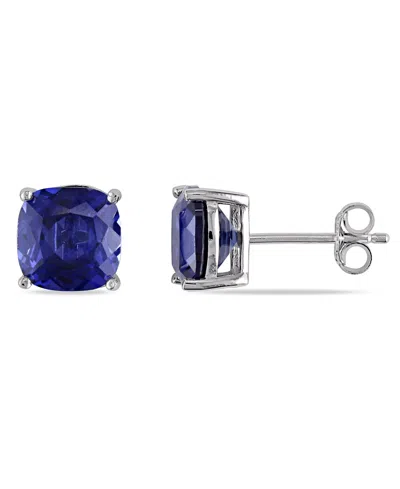 Macy's Lab-grown Sapphire (6 Ct. T.w.) Cushion Stud Earrings In Sterling Silver