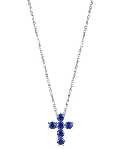 Macy's Lab Grown Sapphire Cross 18" Pendant Necklace (3/4 Ct. T.w.) In 10k White Gold (also In Lab Grown Ru