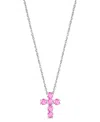 Macy's Lab Grown Sapphire Cross 18" Pendant Necklace (3/4 Ct. T.w.) In 10k White Gold (also In Lab Grown Ru In Pink Sapphire