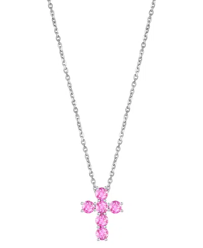 Macy's Lab Grown Sapphire Cross 18" Pendant Necklace (3/4 Ct. T.w.) In 10k White Gold (also In Lab Grown Ru In Pink Sapphire