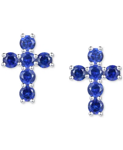Macy's Lab Grown Sapphire Cross Stud Earrings (1 Ct. T.w.) In 10k White Gold (also In Lab Grow Ruby, Lab Gr