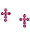 Macy's Lab Grown Sapphire Cross Stud Earrings (1 Ct. T.w.) In 10k White Gold (also In Lab Grow Ruby, Lab Gr In Ruby