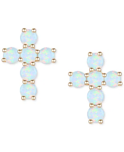 Macy's Lab Grown Sapphire Cross Stud Earrings (1 Ct. T.w.) In 10k White Gold (also In Lab Grow Ruby, Lab Gr In Opal