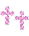 Macy's Lab Grown Sapphire Cross Stud Earrings (1 Ct. T.w.) In 10k White Gold (also In Lab Grow Ruby, Lab Gr In Pink Sapphire
