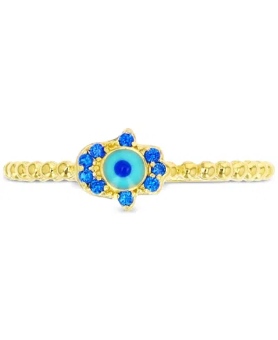 Macy's Lab-grown Spinel (1/10 Ct. T.w.) & Enamel Evil Eye Ring In Gold