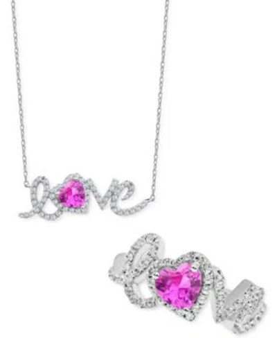Macy's Lab Grown White Pink Sapphire Love Heart Jewelry Collection In Sterling Silver
