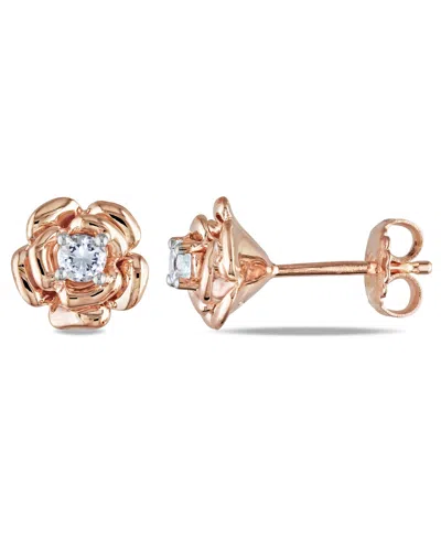 Macy's Lab Grown White Sapphire (1/3 Ct. T.w.) Flower Stud Earrings In 18k Rose Gold Over Silver