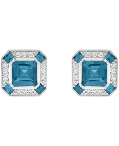 Macy's Lab Grown White Sapphire (1/4 Ct. T.w.) And London Blue Topaz (3-1/3 Ct. T.w.) Square Earrings In St