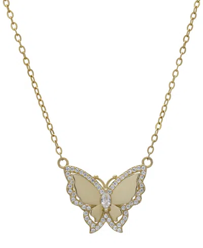 Macy's Lab-grown White Sapphire 18" Butterfly Pendant Necklace (3/4 Ct. T.w.) In 14k Gold-plated Sterling S