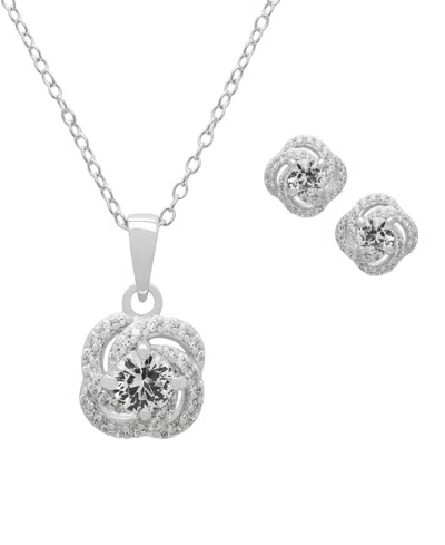 Macy's Lab Grown White Sapphire (2-3/4 Ct. T.w.) Love Knot Pendant Necklace & Earrings In Sterling Silver,  In Metallic