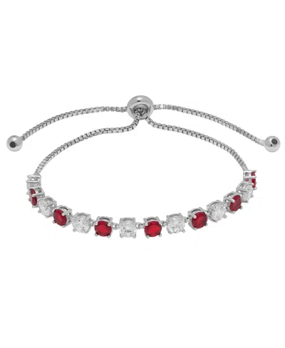 Macy's Lab Grown White Sapphire (2.38 Ct. T.w.) & Lab Grown Ruby (2.38 Ct. T.w.) Bracelet In Sterling Silve In Multi