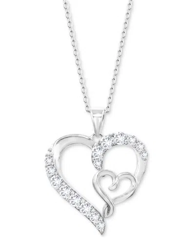 Macy's Lab Grown White Sapphire (3/4 Ct. T.w.) 18" Heart Pendant Necklace In Sterling Silver