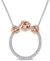 Macy's Lab Grown White Sapphire (3/5 Ct. T.w.) Rose Floral Open Circle Necklace In Two-tone Sterling Silver In White Sapphire