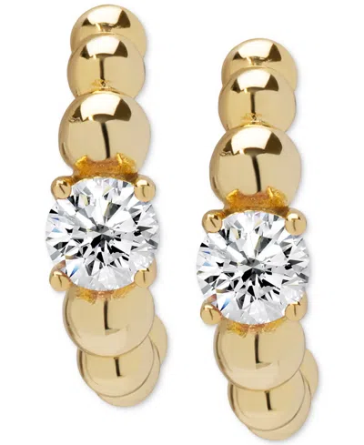 Macy's Lab Grown White Sapphire (5/8 Ct. T.w.) Beaded Half Hoop Earrings In 14k Gold Over Sterling Silver