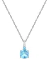 Macy's Lab-grown White Sapphire Accent Gemstone 18" Pendant Necklace In Sterling Silver In Blue Topaz